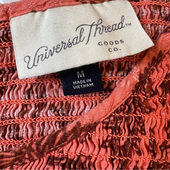 Universal Thread Orange L/S Pullover Blouse with Smocking & Floral Pattern - Picture 4 of 5